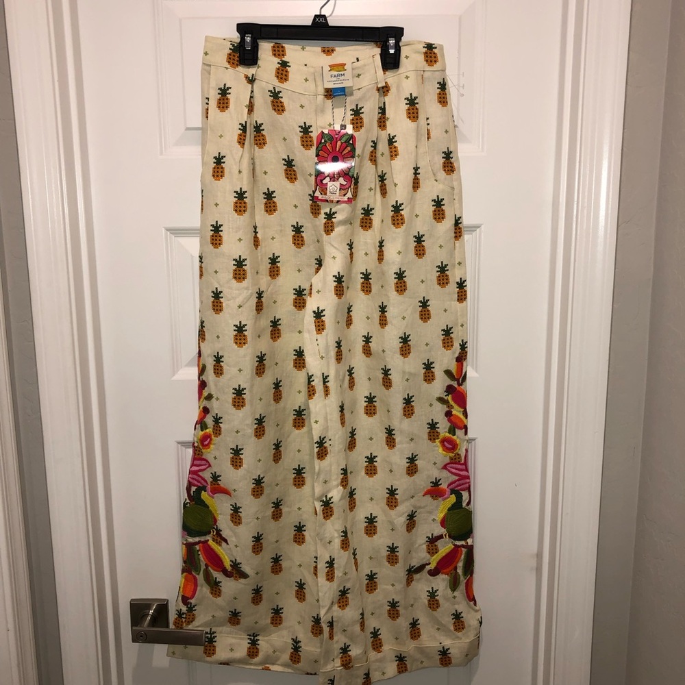 New Farm Rio x Anthropologie Linen Pineapple Resort Pants Trousers sz S - Picture 4 of 8